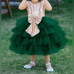 Gold and Green Sequin Tulle Kids Costume